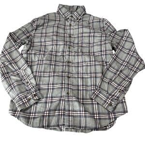 Goodfellow Button Up Shirt Men L Gray Blue Red White Plaid Long Sleeve Cotton
